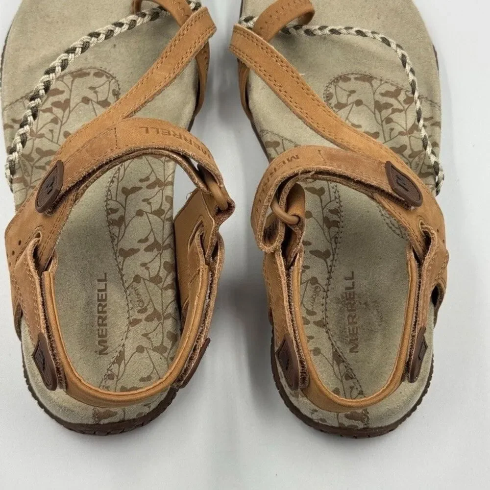 Merrell Siena Light Brown Leather Women's 6 Strappy Sandals Adjustable Slingback